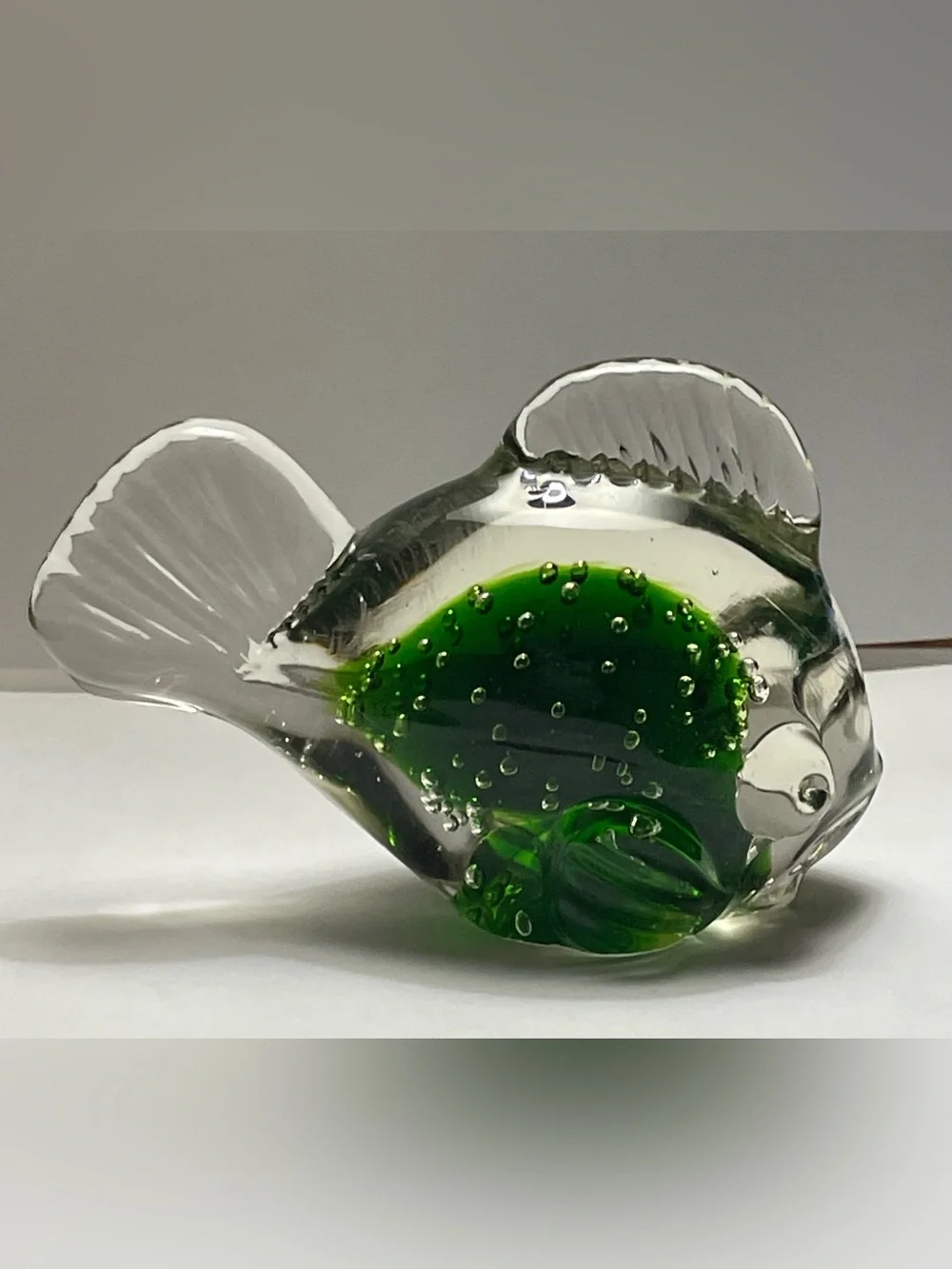 Hand Blown Art Glass Fish Figurine Bullicante Controlled Bubbles Paperweight